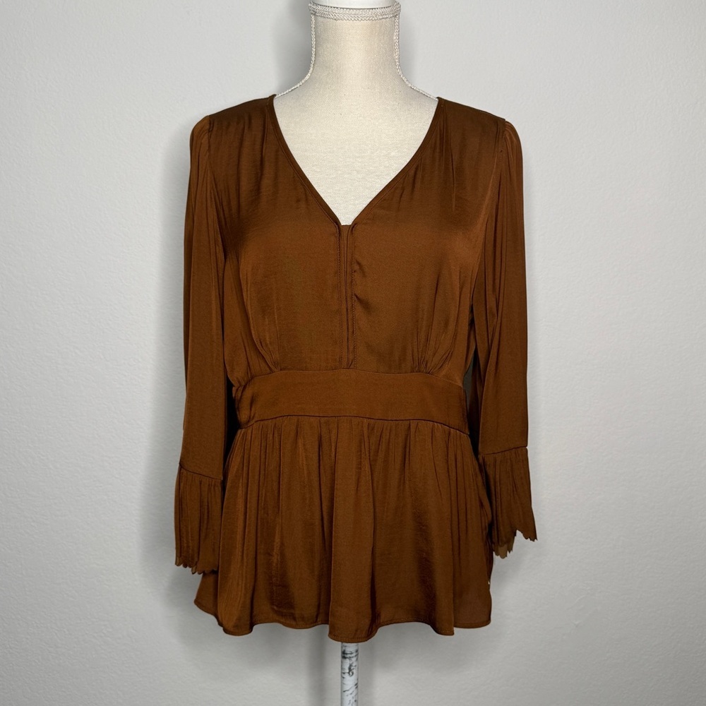 Scotch & Soda Camel Fit & Flare Scalloped Sleeve Polyester Blouse Size M